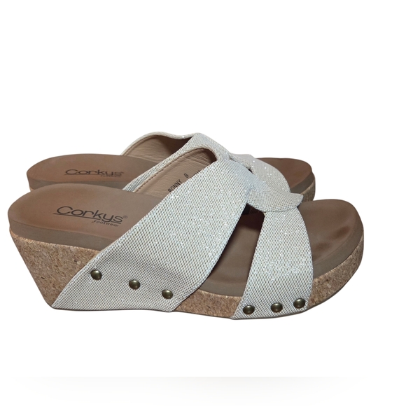 Corkys Shoes - Corkys Bonny Gold Metallic Platform Cork Wedge Sandals Size 8